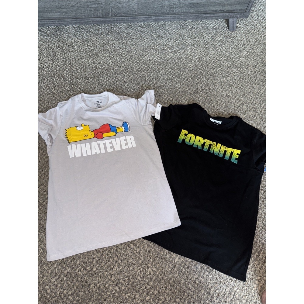 Lot Of 2 Boys Graphic T-Shirts  Size Small  6/7 Fortnite, Bart Simpson